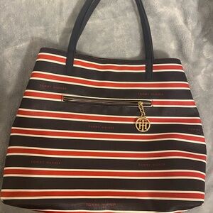 Tommy Hilfiger Navy, Red and White Striped Tote
